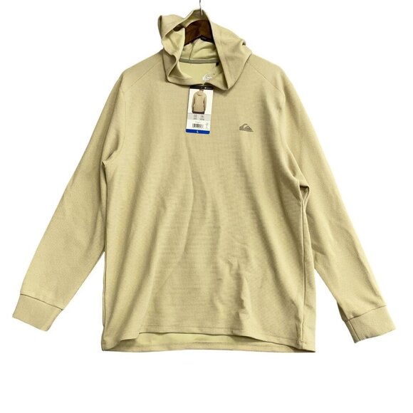 NEW Quiksilver Men's L Tan Waffle Hooded Pullover Sweatshirt Stretch - Picture 2 of 10